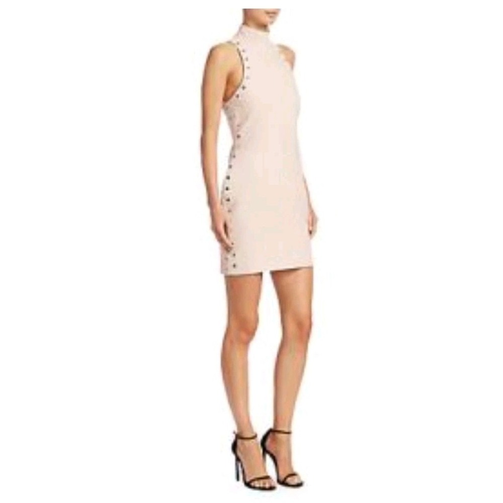 NWT Cinq à Sept Ava Mock Neck Grommet Dress Halter Bodycon $395 Size 8 w/FLAW
